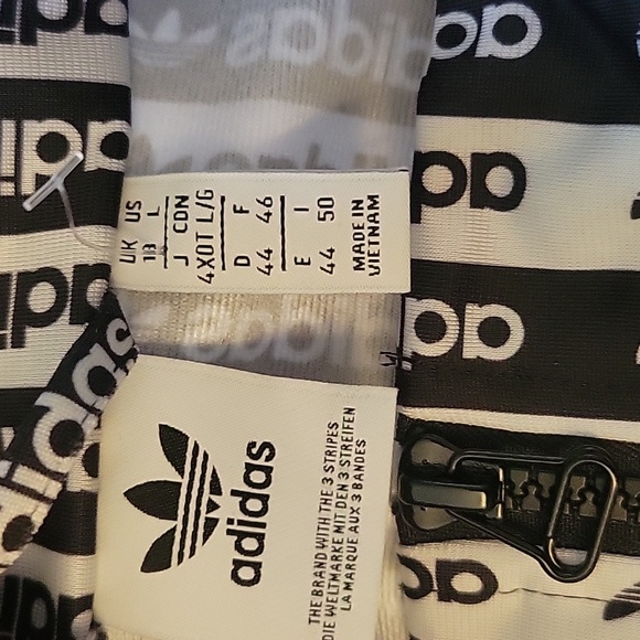NWT Adidas Cropped Zip Up Track Jacket Top Black & White Striped Logo Boxy LG - Picture 10 of 16